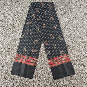 Vintage 1990s Womens Long Scarf Black Red Gold Paisley Print
